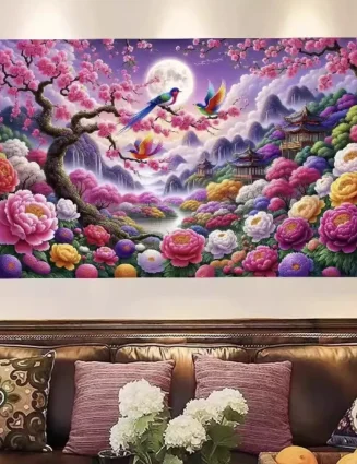 230x100cm Birds Peony Embroidery DIY Chinese Style Printed Kits Cross Stitch Needlework Set Home Decor Crafts