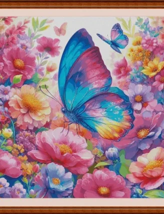Colorful Flowers Butterfly 11CT 14CT 16CT Printed Canvas Cross Stitch DIY Kit Home Needlework Embroidery 175 Colors