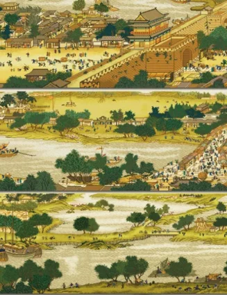 Qingming shanghe tu Silk Cross Stitch Kit 11CT DIY Cotton Thread Counted Printed Crafts Embroidery Needlework Decor Gift